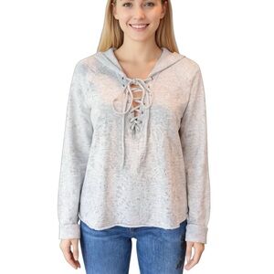 NEW Anthropologie Maronie Light Gray Lace Up Boho Hoodie